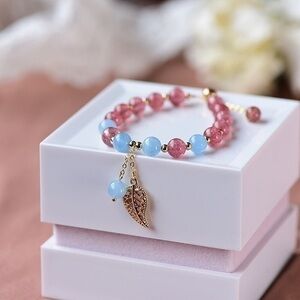 COPY - natural strawberry Gemstone & Aquamarine (March Birthstone) Bracelet